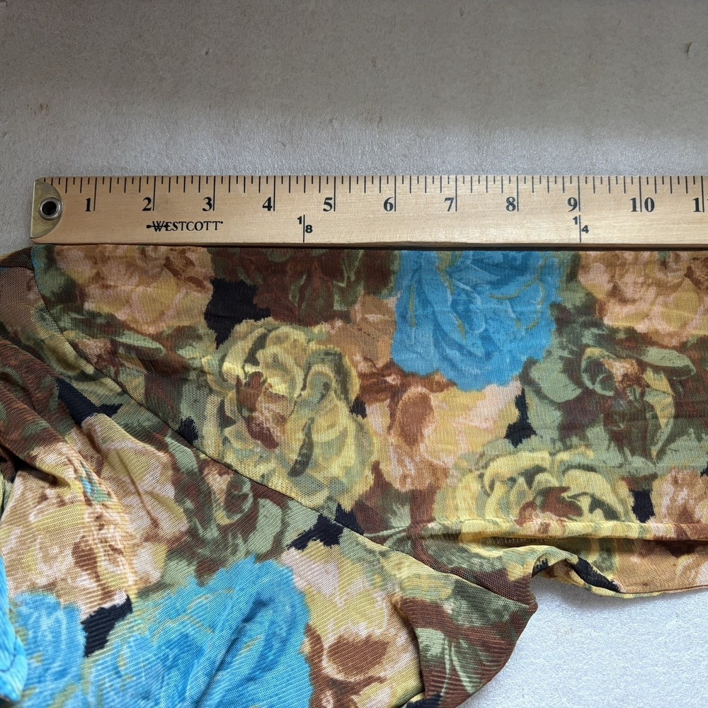 Jane Delancey Mesh Floral Shirt Women XL Blue Yellow Rose Button Up Whimsigoth - Picture 7 of 12